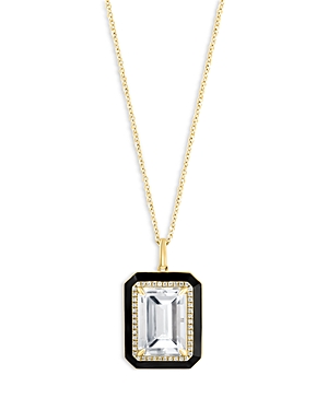Bloomingdale's White Topaz & Diamond Halo Pendant Necklace In 14k Yellow Gold, 16-18 - 100% Exclusive In White/black