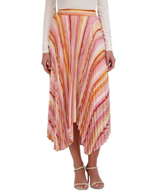 Ombr&eacute; Stripe Pleated Handkerchief Midi Skirt