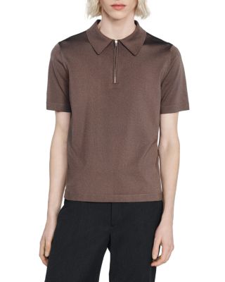 Sandro Pablo Zip Polo Shirt In Taupe | ModeSens