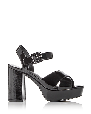 Jeffrey Campbell Women's Amma Platform High Block Heel Sandals In Black Crinkle Patent