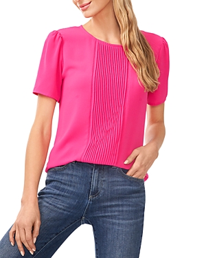 Cece Pleat Front Top In Bright Rose