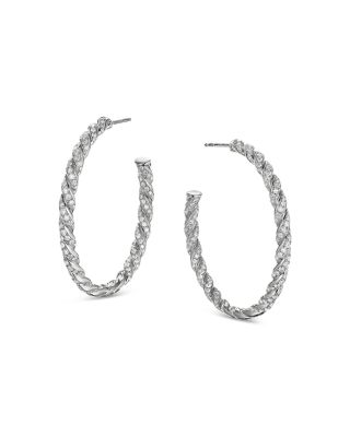 David Yurman Paveflex Hoop Earrings in 18K White Gold