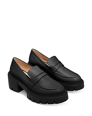 Stuart Weitzman Chunky Heel Patent Leather Loafers Platform In Black