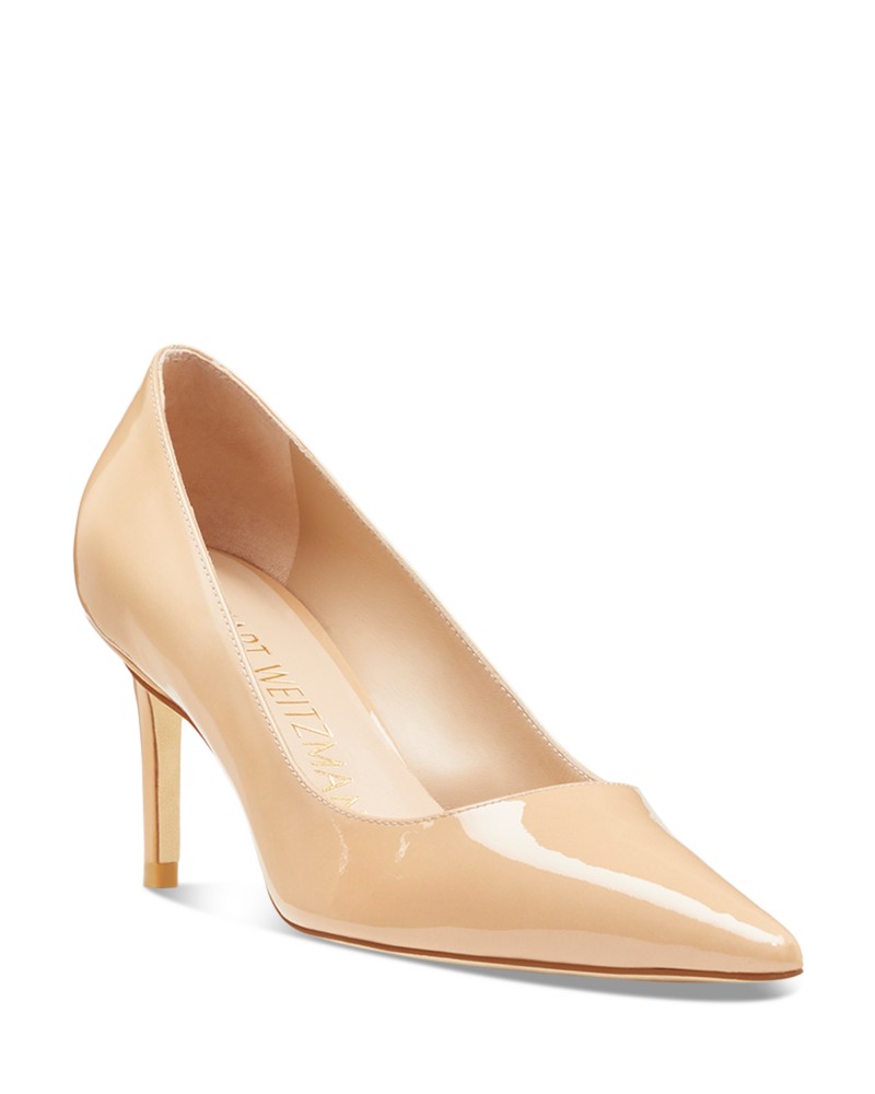 Stuart Weitzman Women's Stuart 75 Pointed Toe High Heel Pumps in Adobe Patent