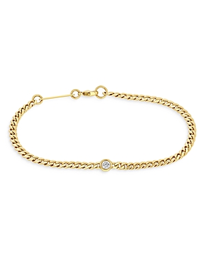 Shop Zoë Chicco 14k Yellow Gold Floating Diamond Small Curb Chain Bracelet