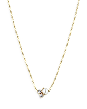 Shop Zoë Chicco 14k Yellow Gold Mixed Prong Diamond & Cultured Pearl Cluster Necklace, 14-16 In White/gold