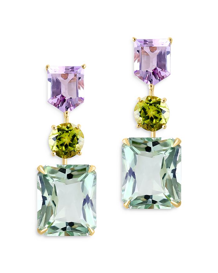 Bloomingdale's - Bloomingdale's Prasiolite, Peridot, and Diamond Accent Drop Earrings in 14K Yellow Gold - 100% Exclusive