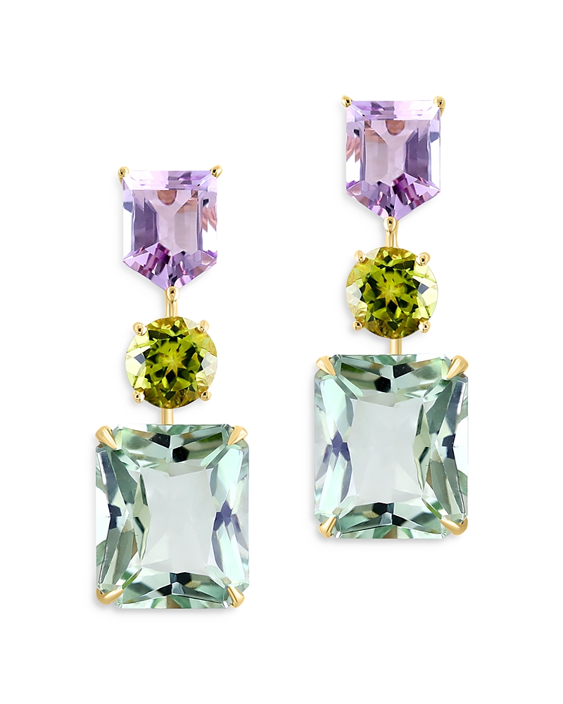 Bloomingdale's Prasiolite, Peridot And Diamond Accent Drop Earrings In 14k Yellow Gold - Exclusive In Multi