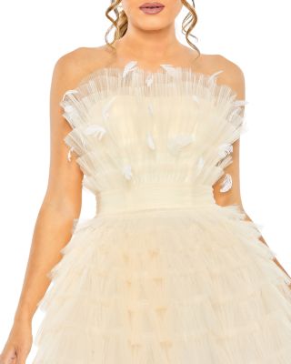 Feathered Strapless Tulle Fit and Flare Dress