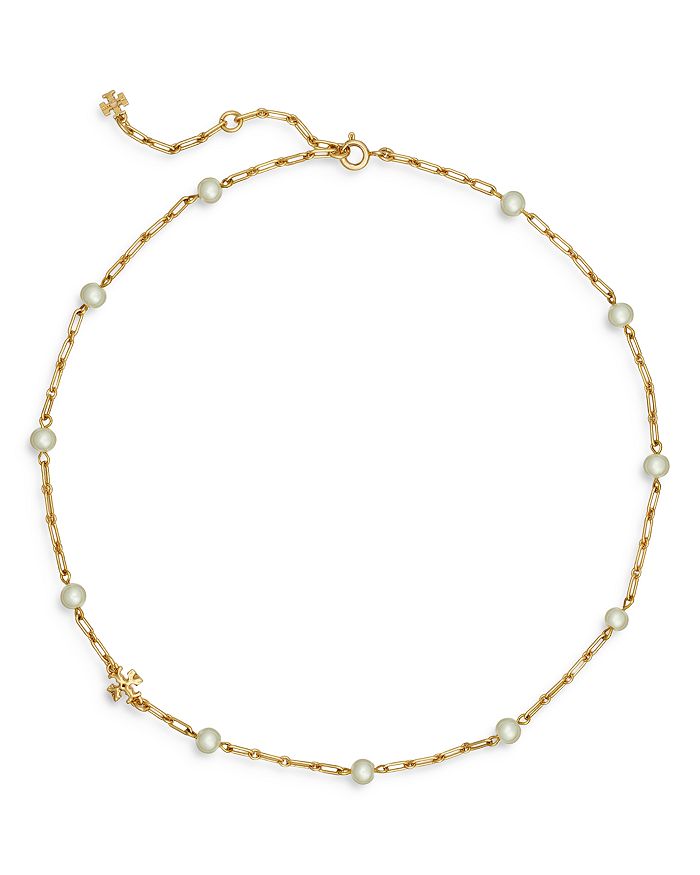 Tory Burch Thin Roxanne Imitation Pearl Chain Necklace, 