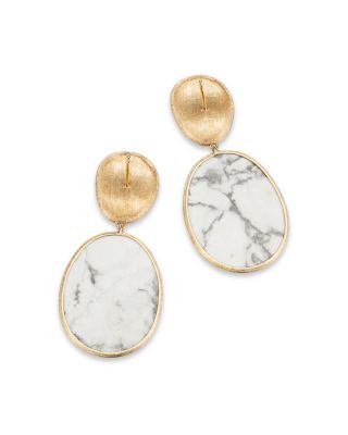 18K Yellow Gold Lunaria Howlite & Diamond Drop Earrings - Exclusive