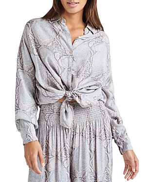 Splendid Mackenzie Paisley Print Blouse In White Sand