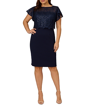 Adrianna Papell Plus Sequin Guipure Lace Sheath Dress In Navy