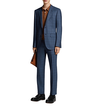 Shop Zegna Prince Of Wales Centoventimila Wool Suit In Blue Navy Check