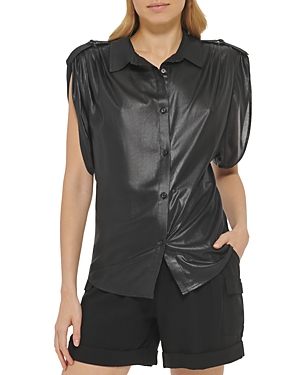 Dkny Button Front Roll Tab Sleeve