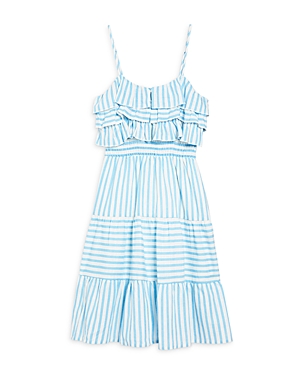 Aqua Girls' Striped Ruffled Midi Dress, Big Kid - 100% Exclusive In Blue Multi
