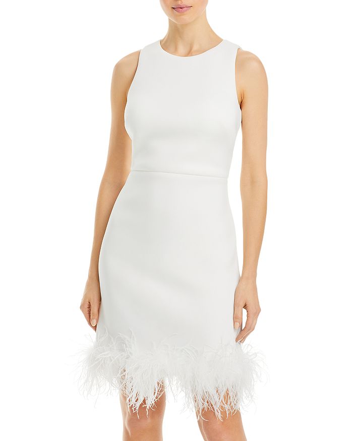 Eliza J Sleeveless Jewel Neck Feather Trim Bodycon Dress | Bloomingdale's