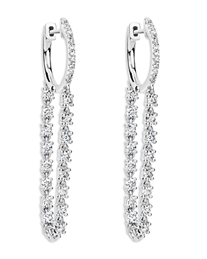 14K White Gold Diamond Chain Drop Hoop Earrings