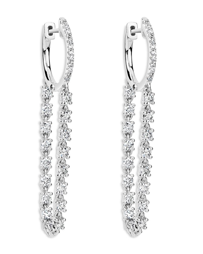 Meira T 14K White Gold Diamond Chain Drop Hoop Earrings