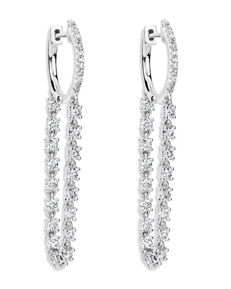 Meira T 14K White Gold Diamond Chain Drop Hoop Earrings