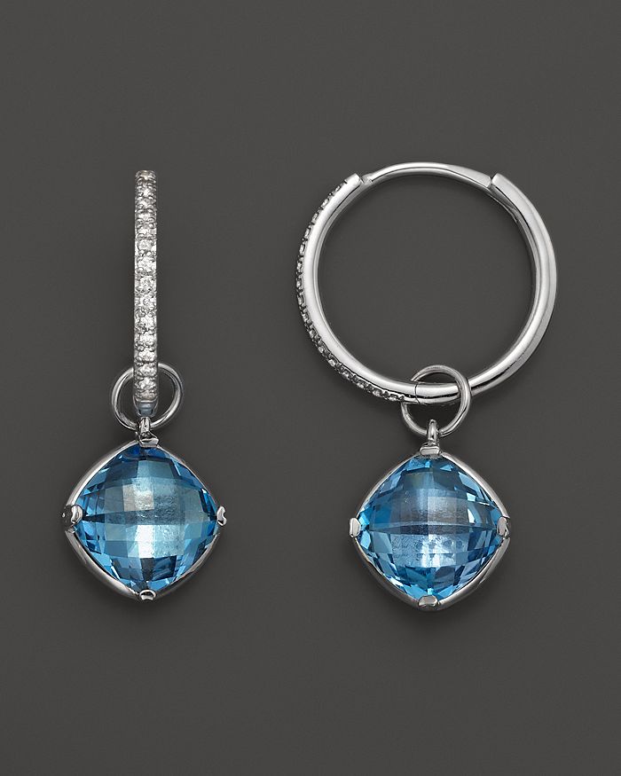 Lisa Nik 18K White Gold Blue Topaz and Diamond Pendant Necklace