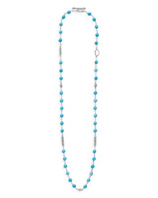 Sterling Silver Caviar Turquoise Bead Station Necklace, 16"-18"
