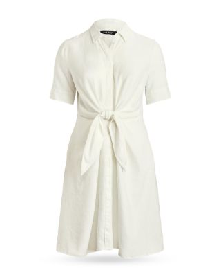 Tie Front Linen Shirt Dress - Petite, Regular & Plus