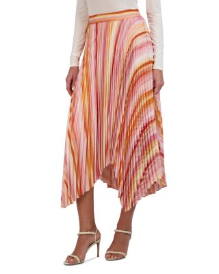 Ombr&eacute; Stripe Pleated Handkerchief Midi Skirt