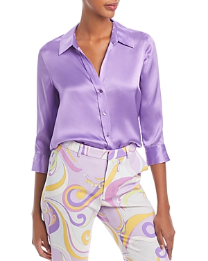 L Agence Dani Silk Satin 3/4-sleeve Button-down Blouse In Orchid