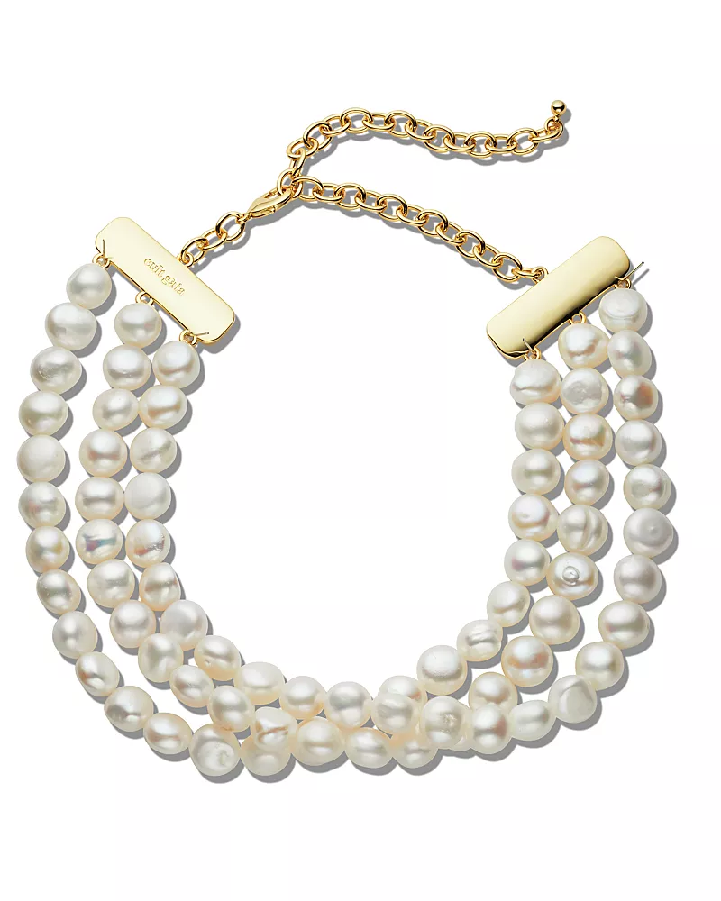 Cult Gaia Nora Cultured Freshwater Pearl Triple Row Choker Necklace, 16.25
