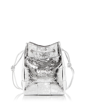 Shop Bottega Veneta Small Cassette Metallic Crossbody Bucket Bag In Silver/silver