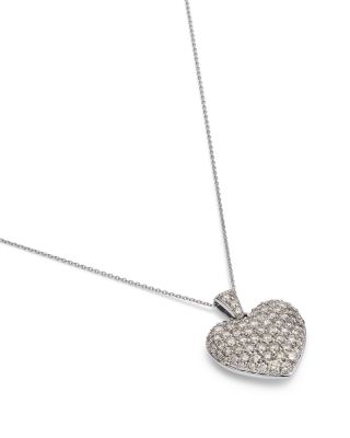 Diamond Pav&eacute; Heart Pendant Necklace in 14K White Gold, 1.50 tcw 