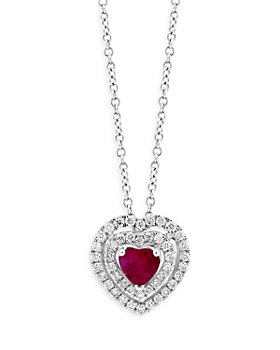 Bloomingdale's - Ruby & Diamond Heart Pendant Necklace in 14K White Gold, 18" - 100% Exclusive