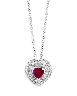 Bloomingdale's Ruby & Diamond Heart Pendant Necklace In 14k White Gold, 18 - 100% Exclusive In Red/white