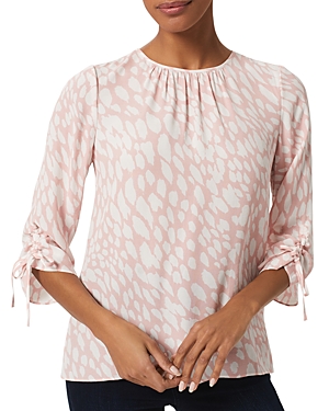 Hobbs London Cosette Printed Tie Cuff Blouse In Pink Ivory