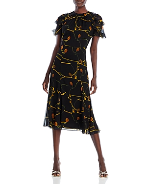 Jason Wu Floral Crinkle Silk Chiffon Dress In Black Multi