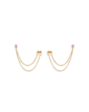 Shop Ettika Draped Chain Double Piercing Cubic Zirconia Earrings In Pink/gold