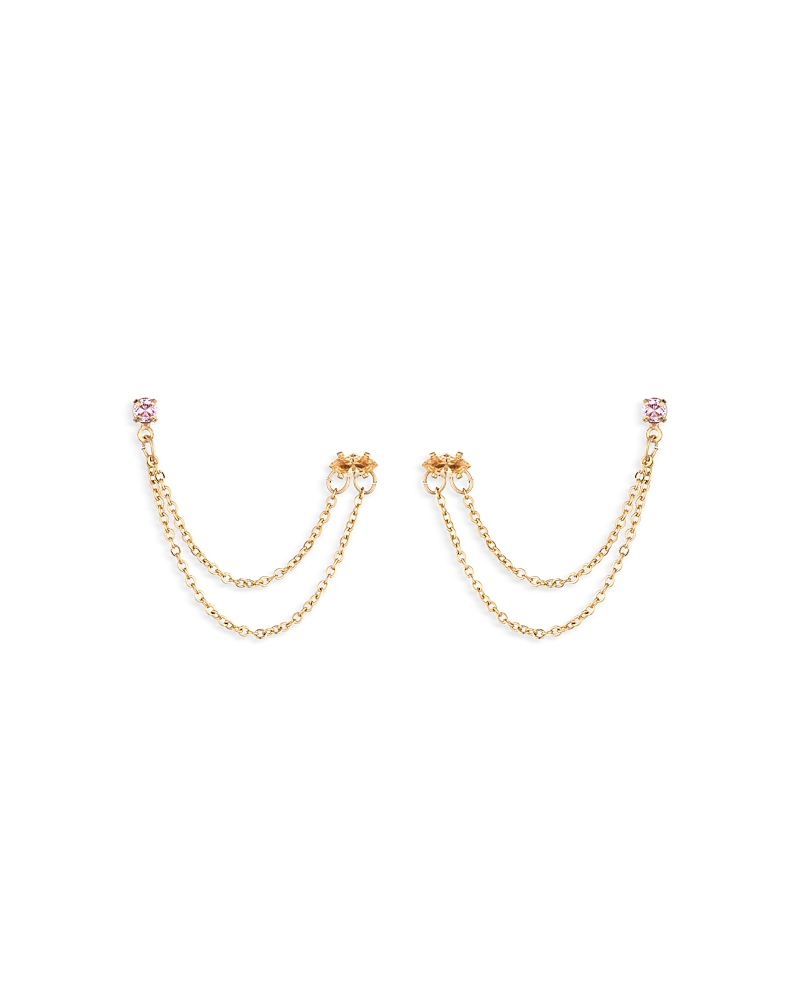 Ettika Draped Chain Double Piercing Cubic Zirconia Earrings