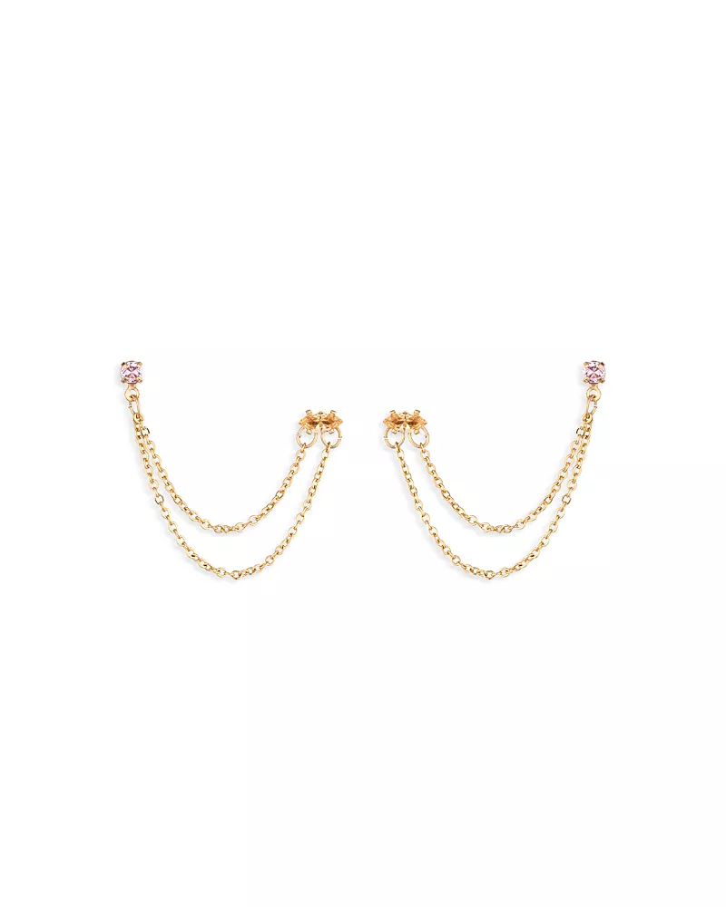 Ettika Draped Chain Double Piercing Cubic Zirconia Earrings