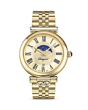 FERRAGAMO ORA MOONPHASE GOLD ION PLATED STAINLESS STEEL WATCH, 40MM