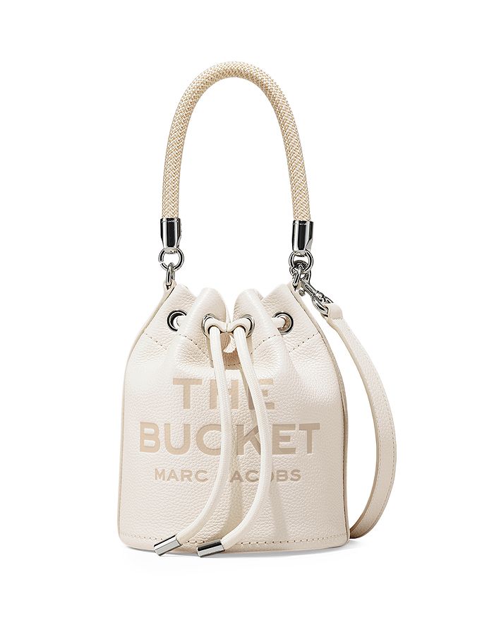 Shop Marc Jacobs The Leather Bucket Bag In Cotton/silver