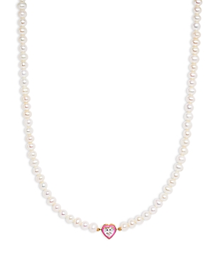 Aqua Crystal Heart Cultured Freshwater Pearl Pendant Necklace in 18K Gold Plated Sterling Silver, 15.5-17.5 - 100% Exclusive