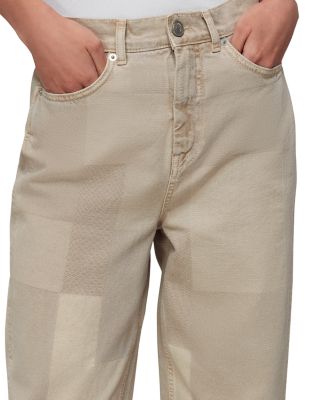 Cotton Authentic Patchwork High Rise Boyfriend Jeans in Stone