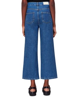 Cotton Cropped Wide Leg Jeans in Denim