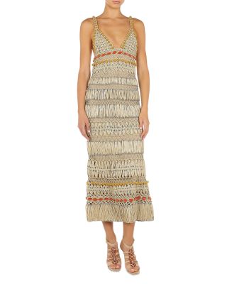 Alberta Ferretti Crochet Midi Dress In Multicolor | ModeSens