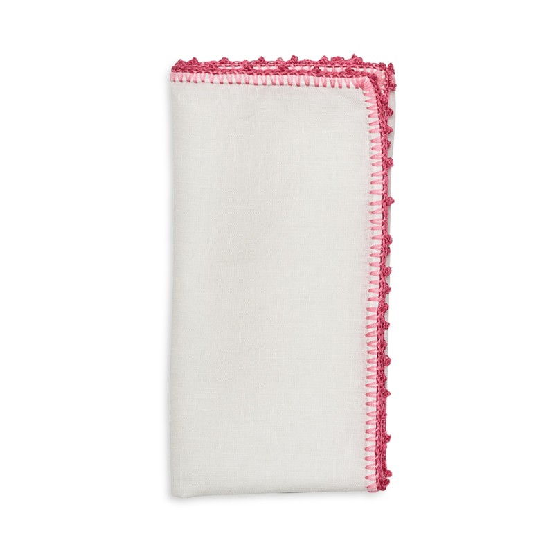 Kim Seybert Knotted Edge Linen Napkin in White/Pink/Blush