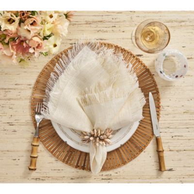 Shell Fringe Napkin Ring in Ivory &amp; Brown