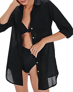 Vix Juliana Button Down Shirt Swim Cover-up In Black