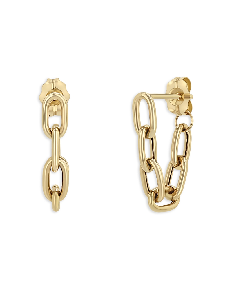 Zoë Chicco 14k Yellow Gold Heavy Metal Oval Link Chain Drop Front To Back Earrings In Gold
