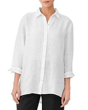 Eileen Fisher Woven Button-down Linen Shirt In White